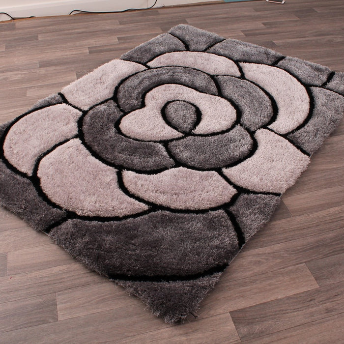 Urco 3D Rose Rugs in Charcoal