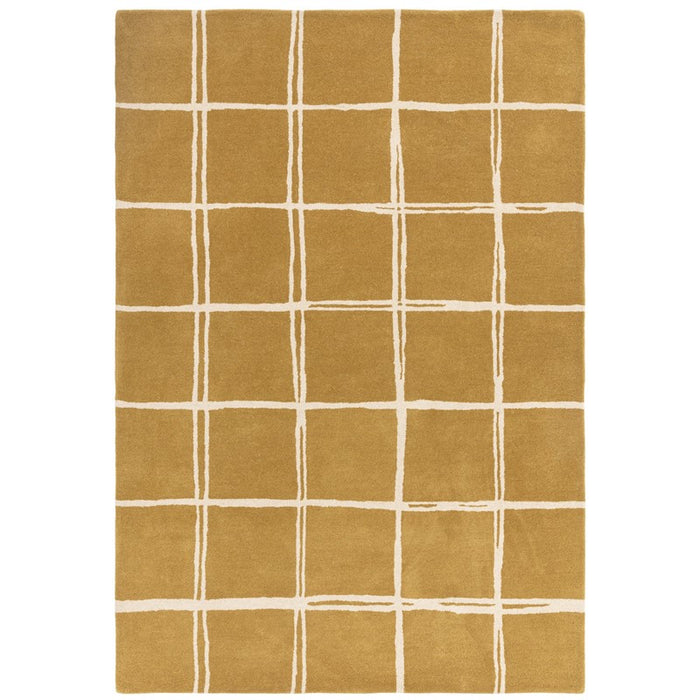 Albany Grid Modern Geometric Wool Rugs in Gold