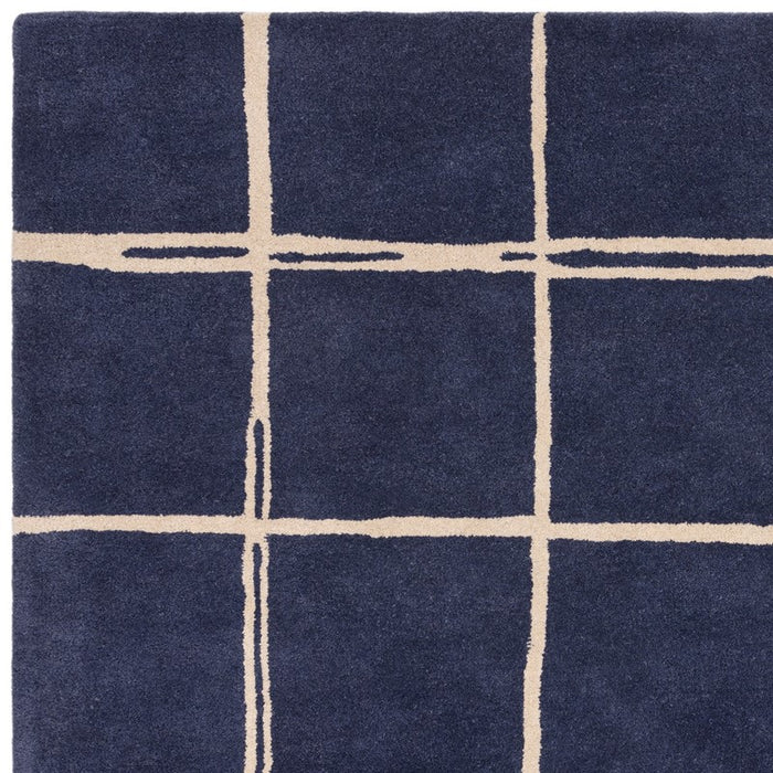 Albany Grid Modern Geometric Wool Rugs in Marine Blue