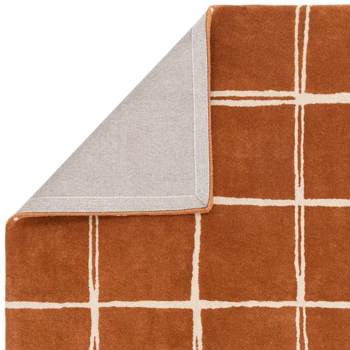 Albany Grid Modern Geometric Wool Rugs in Rust Orange
