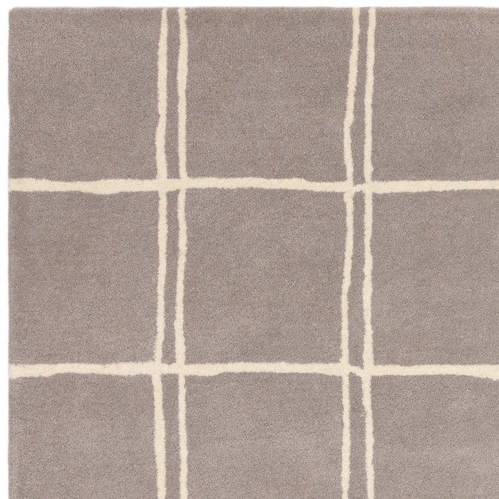 Albany Grid Modern Geometric Wool Rugs in Silver Grey
