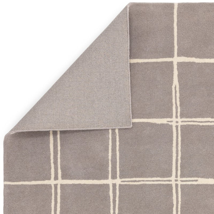 Albany Grid Modern Geometric Wool Rugs in Silver Grey