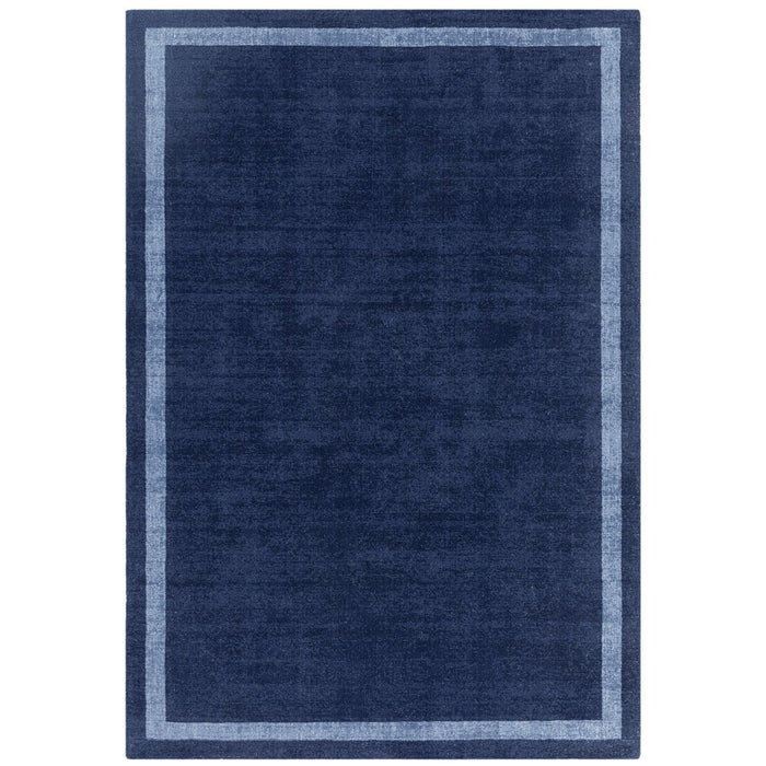 Albi Border Plain Classic Wool Rugs in Navy Blue