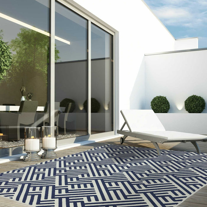 Antibes Linear Geometric Indoor Outdoor Rugs in AN04 Blue White