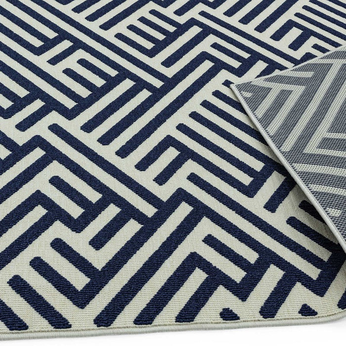 Antibes Linear Geometric Indoor Outdoor Rugs in AN04 Blue White