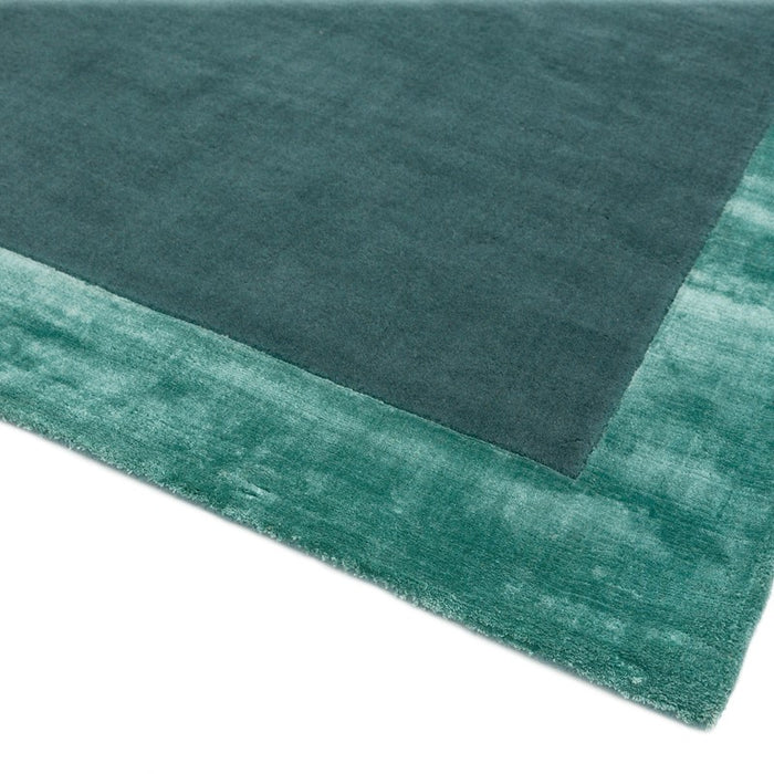 Ascot Plain Modern Bordered Wool Rugs in Aqua Blue