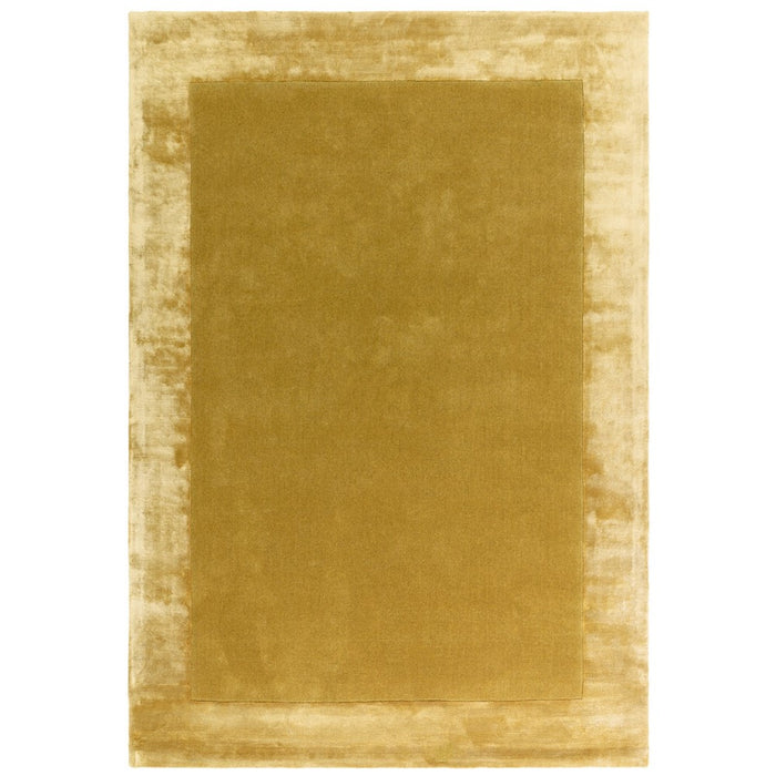 Ascot Plain Modern Bordered Wool Rugs in Gold Yellow