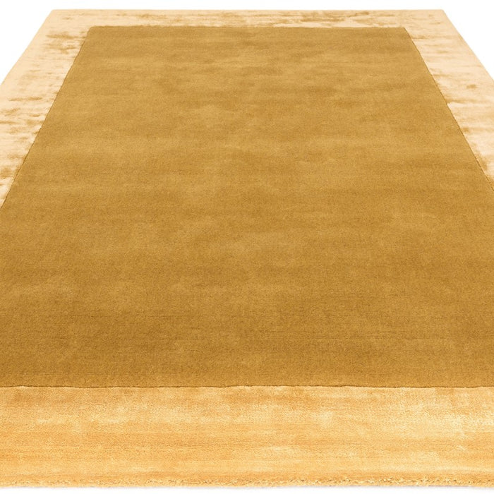 Ascot Plain Modern Bordered Wool Rugs in Gold Yellow
