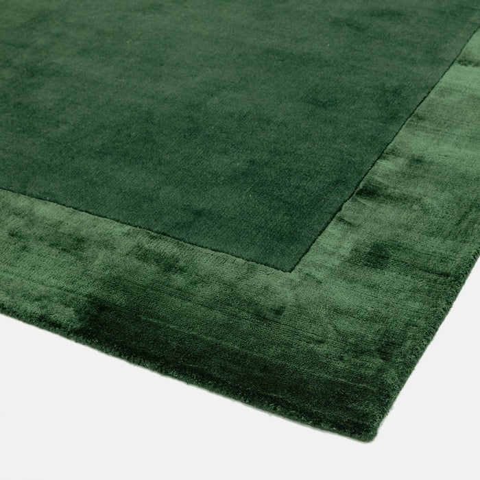 Ascot Plain Modern Bordered Wool Rugs in Green