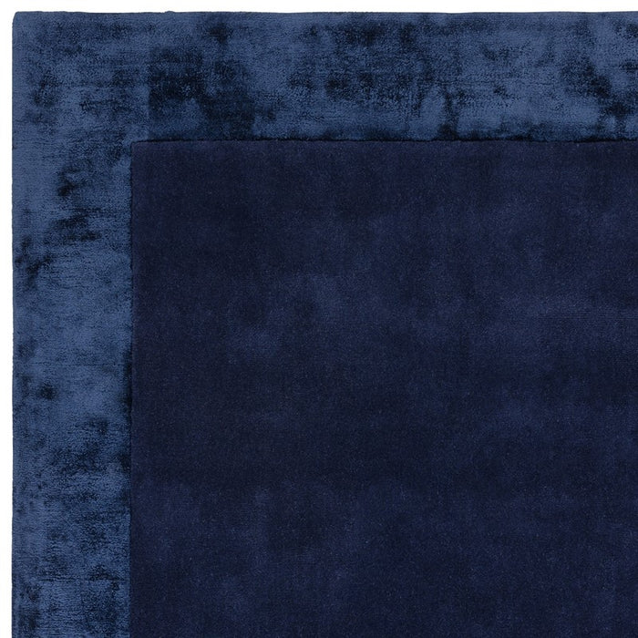 Ascot Plain Modern Bordered Wool Rugs in Navy Blue