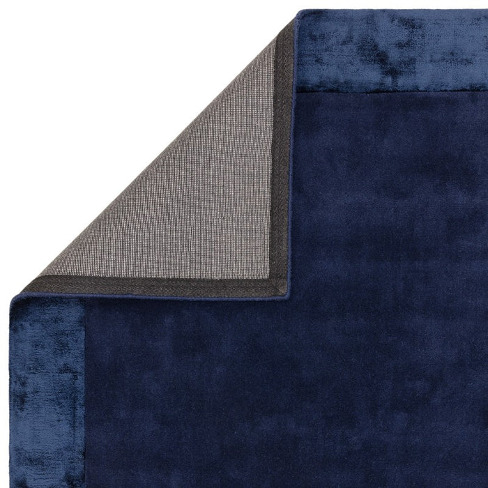 Ascot Plain Modern Bordered Wool Rugs in Navy Blue