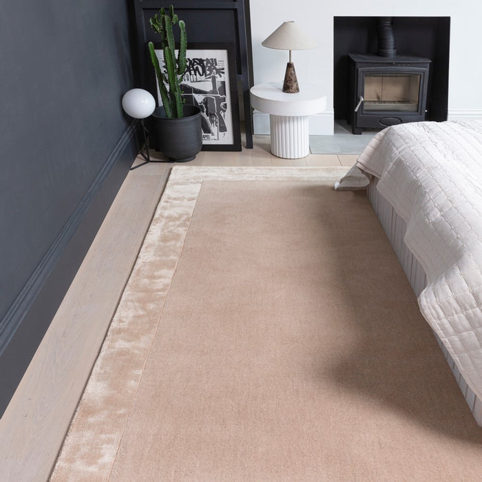 Ascot Plain Modern Bordered Wool Rugs in Putty Natural