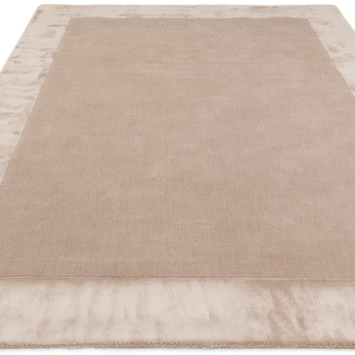 Ascot Plain Modern Bordered Wool Rugs in Putty Natural
