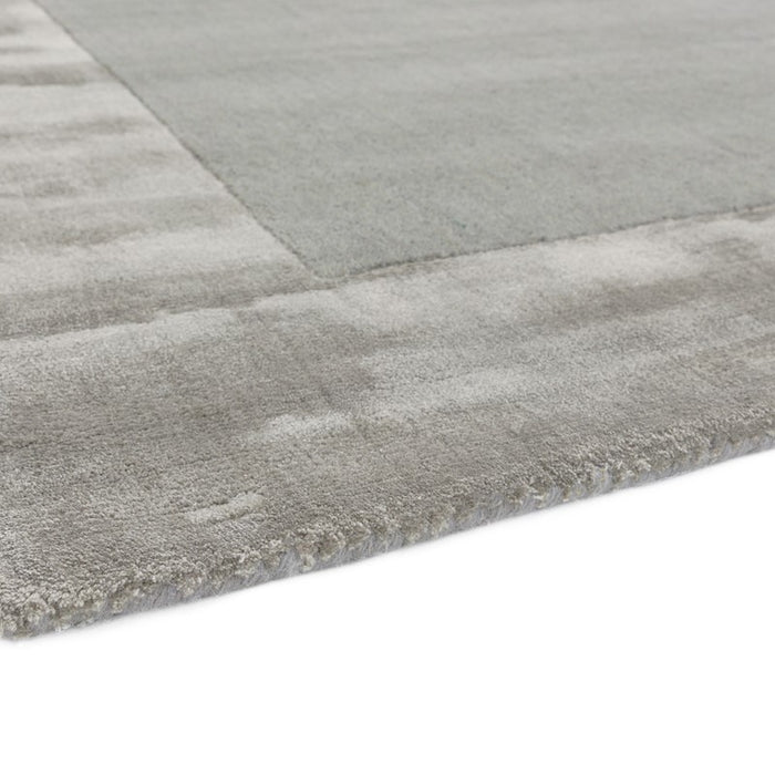 Ascot Plain Modern Bordered Wool Rugs in Silver Grey