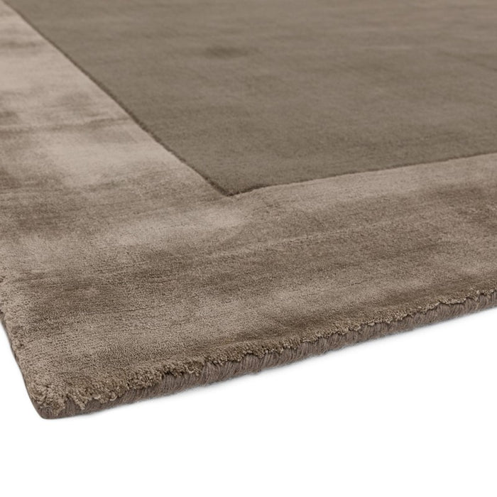 Ascot Plain Modern Bordered Wool Rugs in Taupe