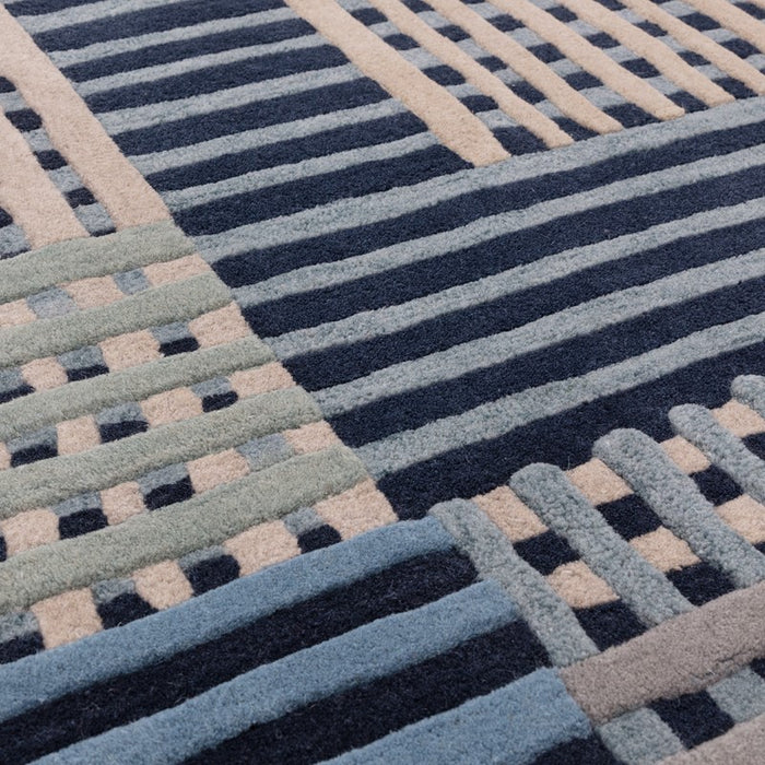 Aspect Modern Geometric Wool Rugs in Blue Multi