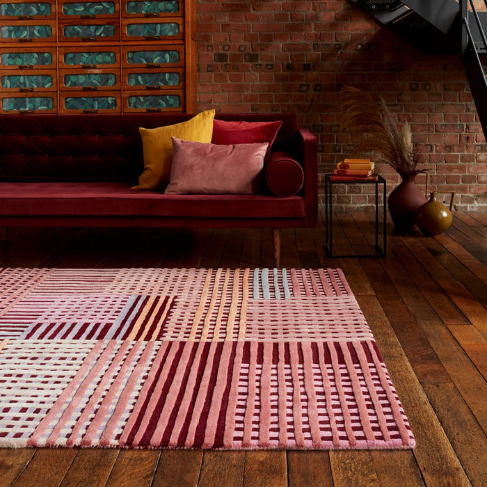 Aspect Modern Geometric Wool Rugs in Red Multi