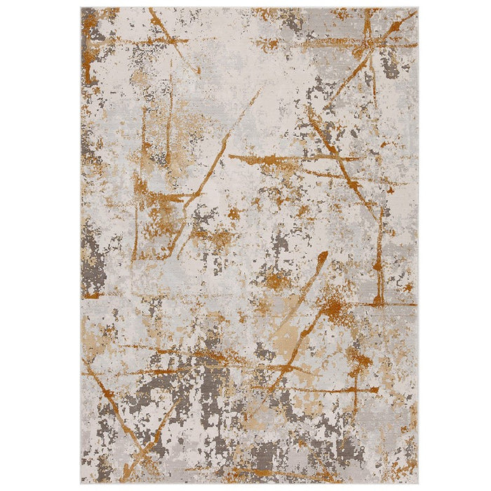 Oriental Weavers Astro Abstract Distressed Woven Rugs in Mustard Grey Cream 7150