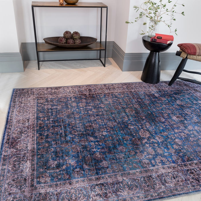 Kaya Ava KY02 Traditional Persian Floral Rugs in Blue Black