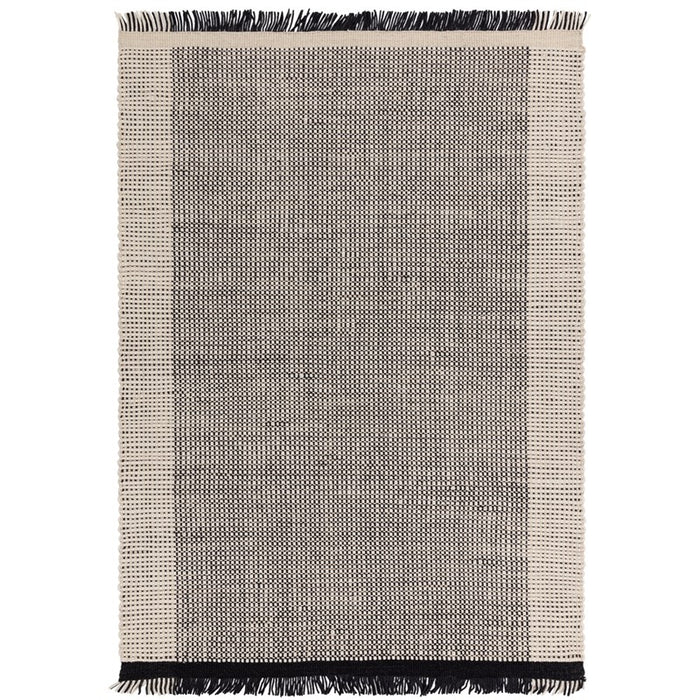 Avalon Modern Wool Flatweave Plain Rug in Monochrome Black