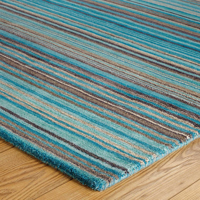 Oriental Weavers Carter Modern Stripe Wool Rugs in Teal Blue