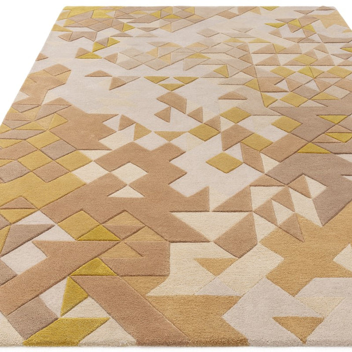Enigma Modern Carved 3D Wool Rugs in Gold Multi