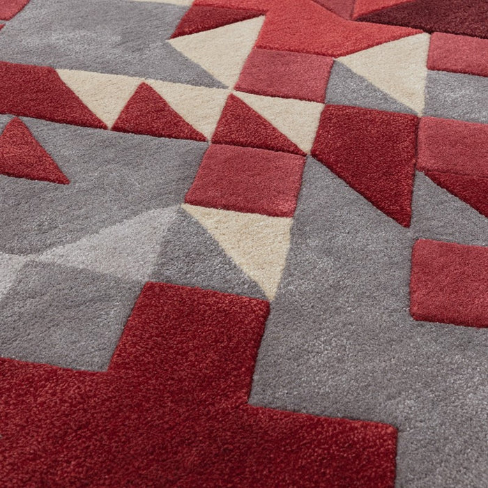 Enigma Modern Carved 3D Wool Rugs in Red Multi