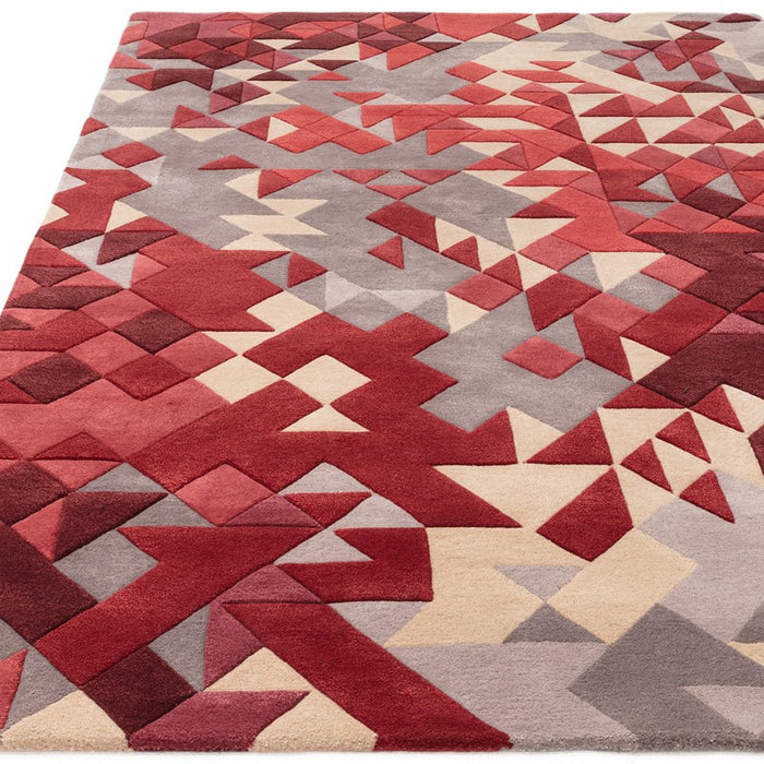 Enigma Modern Carved 3D Wool Rugs in Red Multi