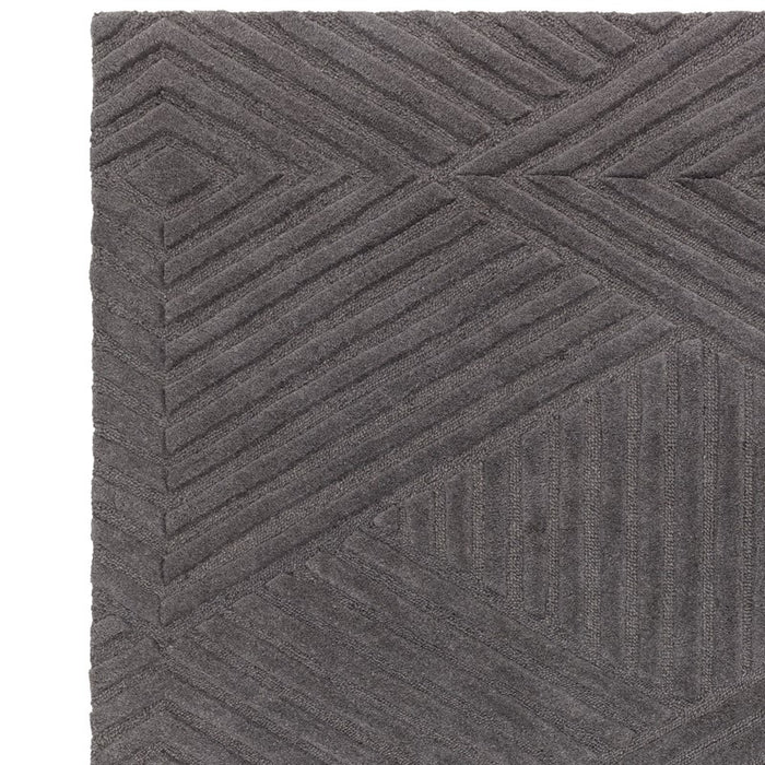 Hague Geometric Textured Wool Rugs in Charcoal Grey