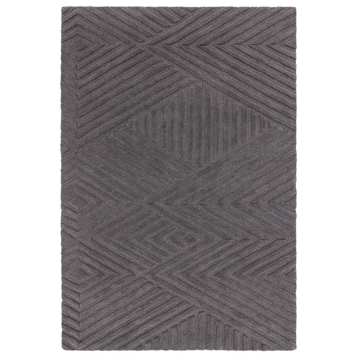Hague Geometric Textured Wool Rugs in Charcoal Grey