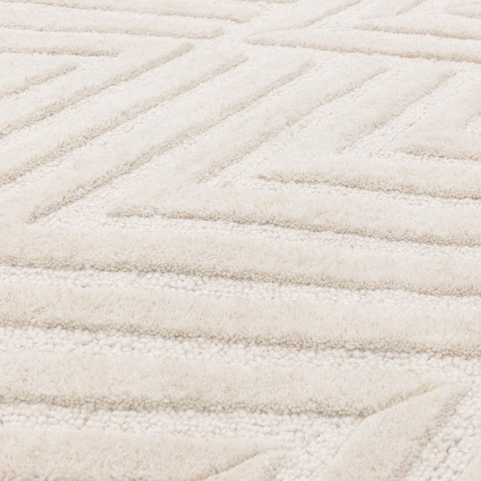 Hague Geometric Textured Wool Rugs in Ivory White