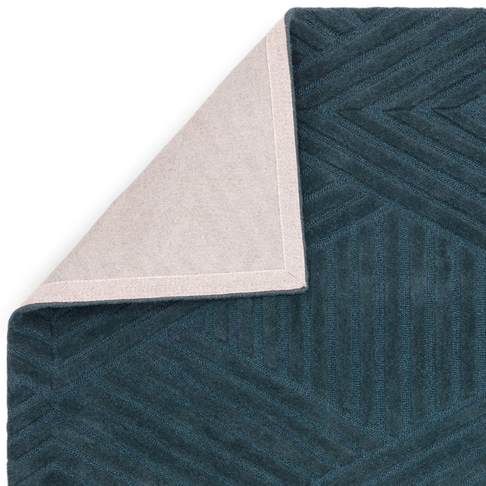 Hague Geometric Textured Wool Rugs in Teal Blue
