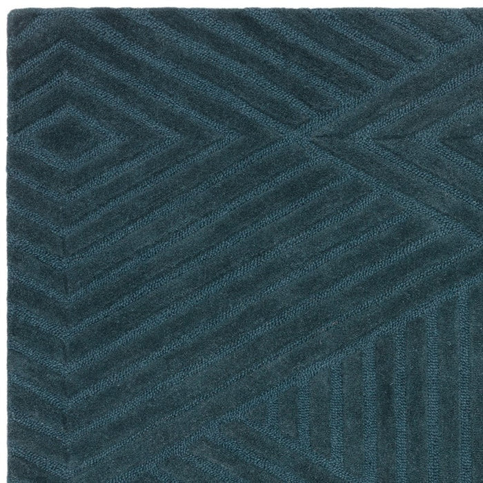 Hague Geometric Textured Wool Rugs in Teal Blue