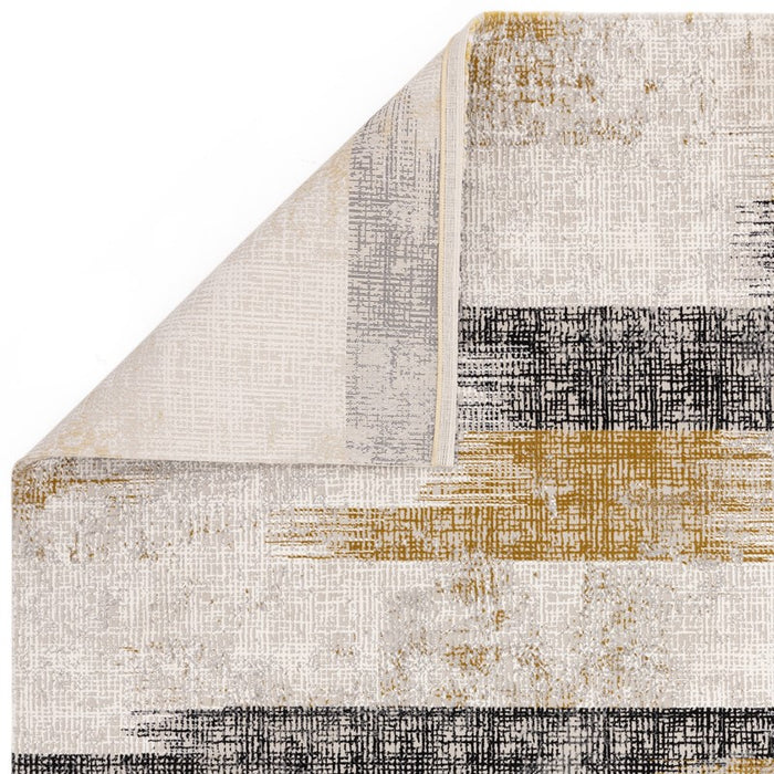 Kuza Lines Modern Distressed Rug in Gold
