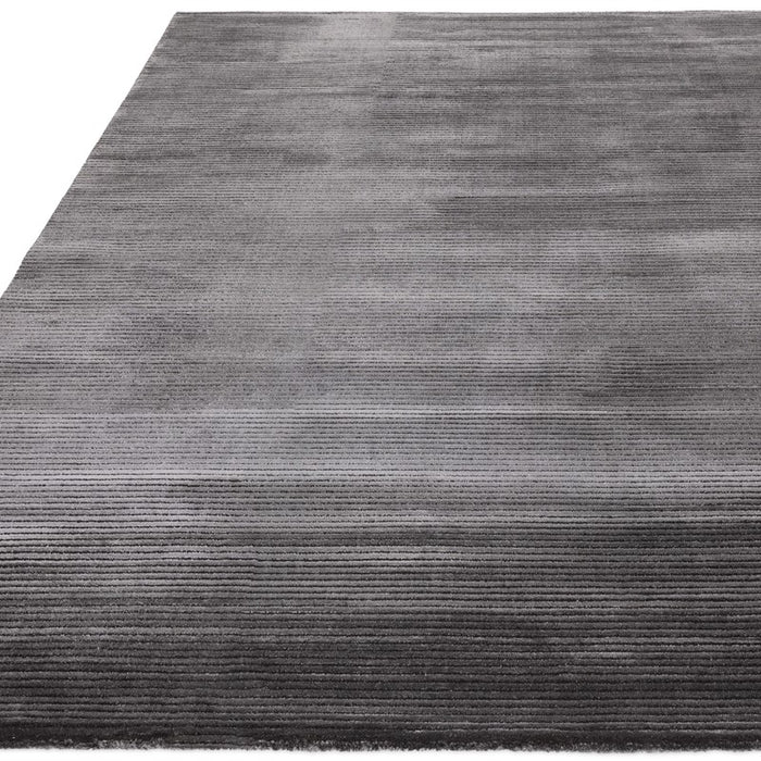 Kuza Plain Stripe Modern Rugs in Charcoal Grey