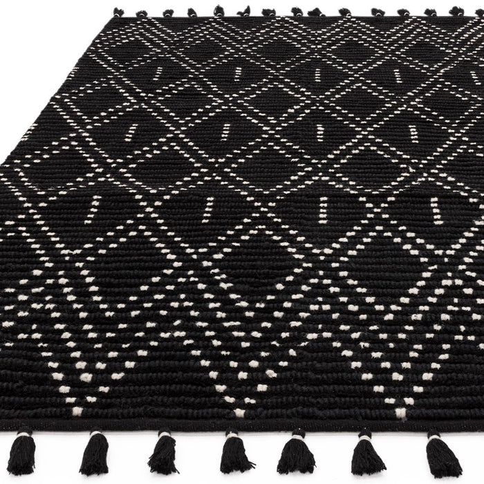 Nepal Boho Diamond Berber Wool Rugs in Black Cream