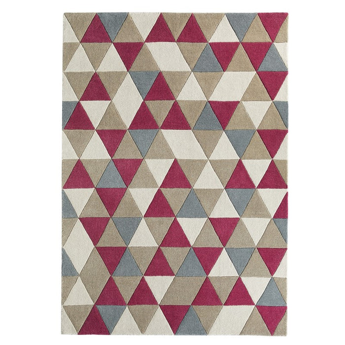 Honeycomb Geometric Triangle Wool Rugs in Rasberry Pink Multi