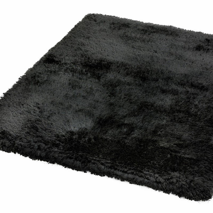 Plush Plain Modern Shaggy Rugs in Black