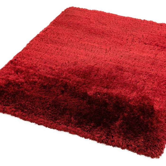 Plush Plain Modern Shaggy Rugs in Red