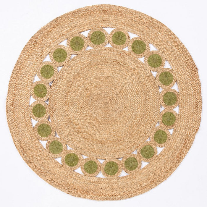 Prestwich Circular Hand Braided Jute Rug in Olive Green