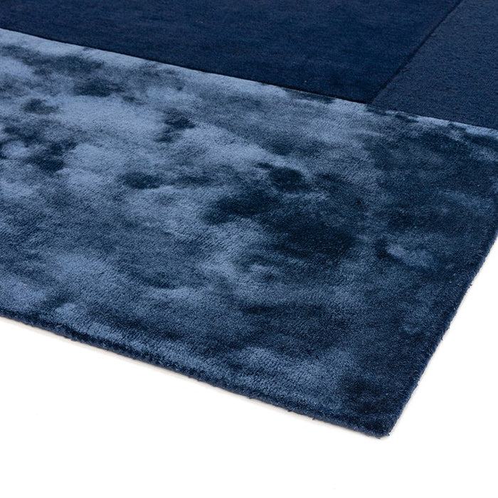 Tate Tonal Textures Geometric Wool Rugs in Navy Blue