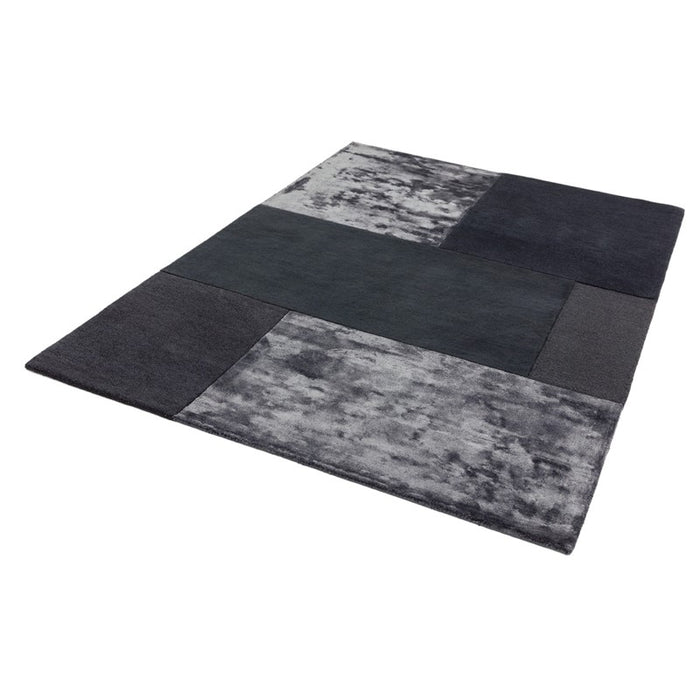 Tate Tonal Textures Geometric Wool Rugs in Charcoal Grey