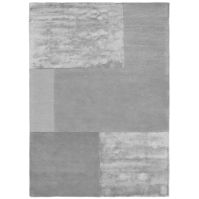 Tate Tonal Textures Geometric Wool Rugs in Silver Grey