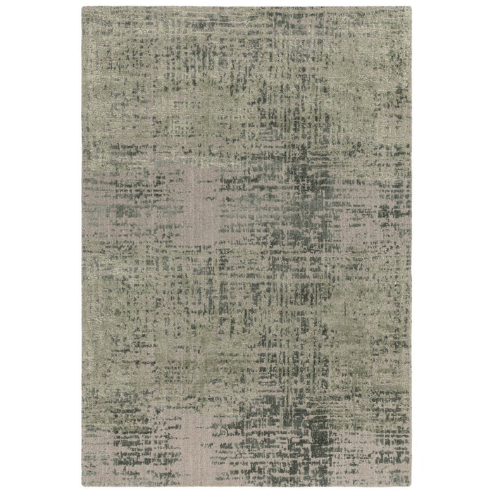 Torino Abstract Distressed Textured Wool Rugs in Forest Green