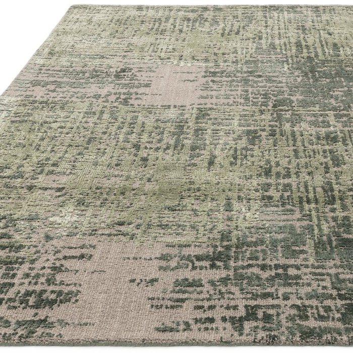 Torino Abstract Distressed Textured Wool Rugs in Forest Green