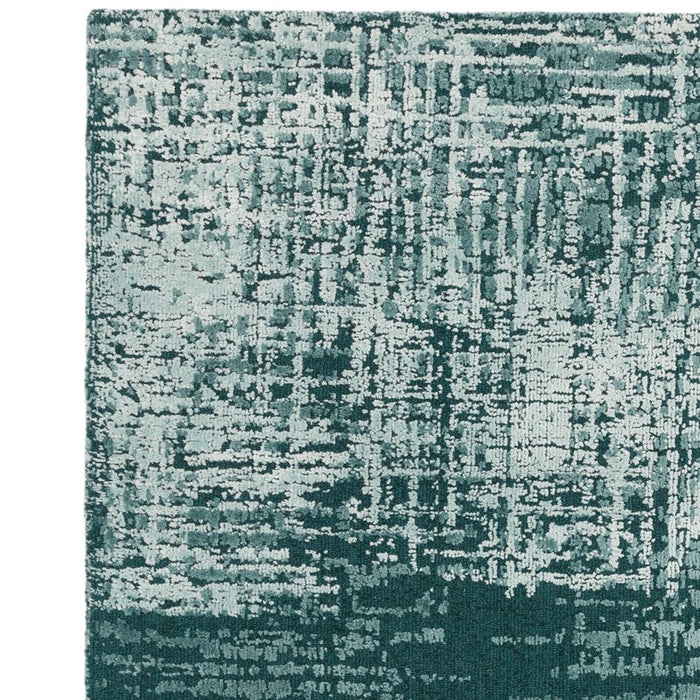 Torino Abstract Distressed Textured Wool Rugs in Teal Green