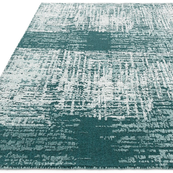 Torino Abstract Distressed Textured Wool Rugs in Teal Green