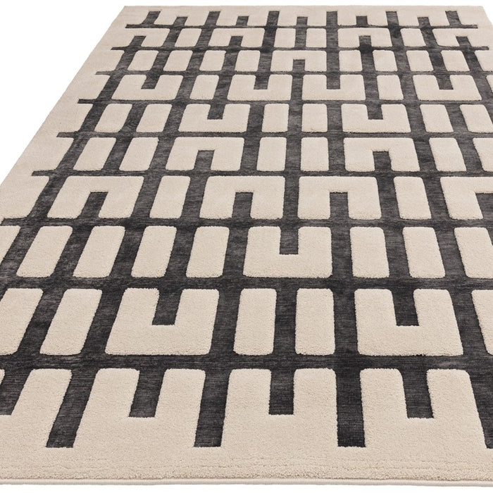 Valley Junction Geometric 3D Rug in Charcoal Grey Ivory