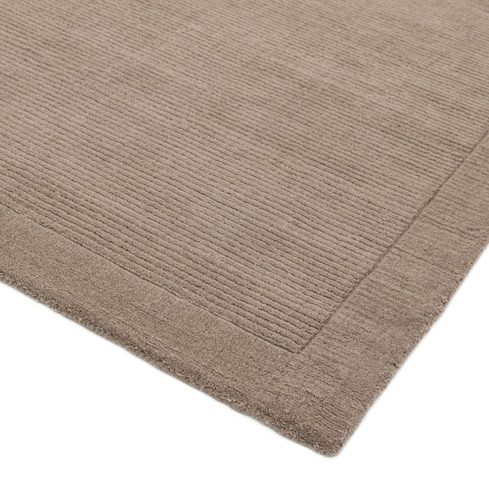 York Plain Wool Ribbed Border Rugs in Taupe Beige