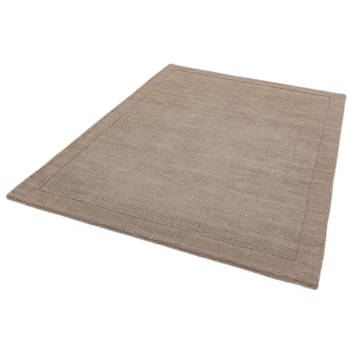 York Plain Wool Ribbed Border Rugs in Taupe Beige